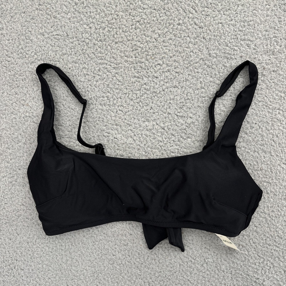 NWT‎ Aerie Swim Tie Back Scoop Bikini Top Black Beach Summer Women's Large